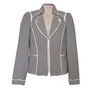 White House Black Market Striped Black and White Zipper Jacket Business Casual